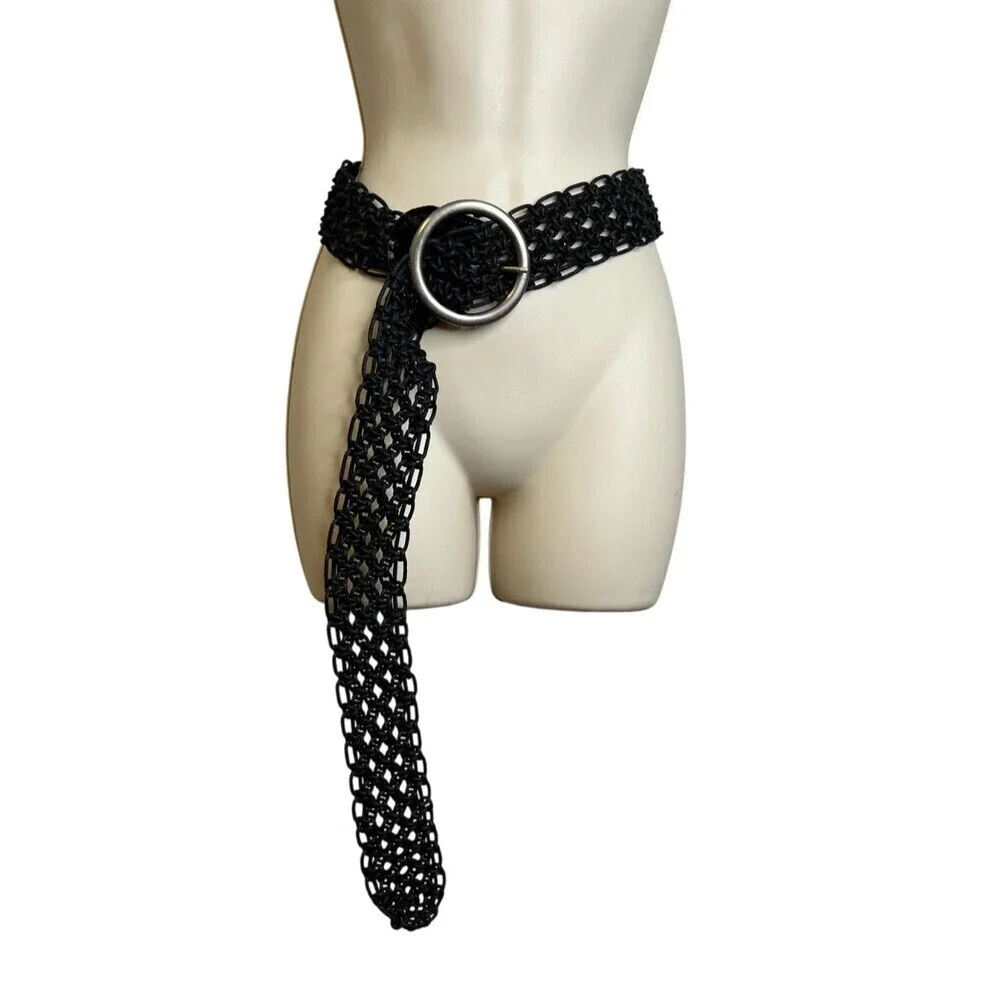 Woven Statement Belt One Size Black Ring Buckle